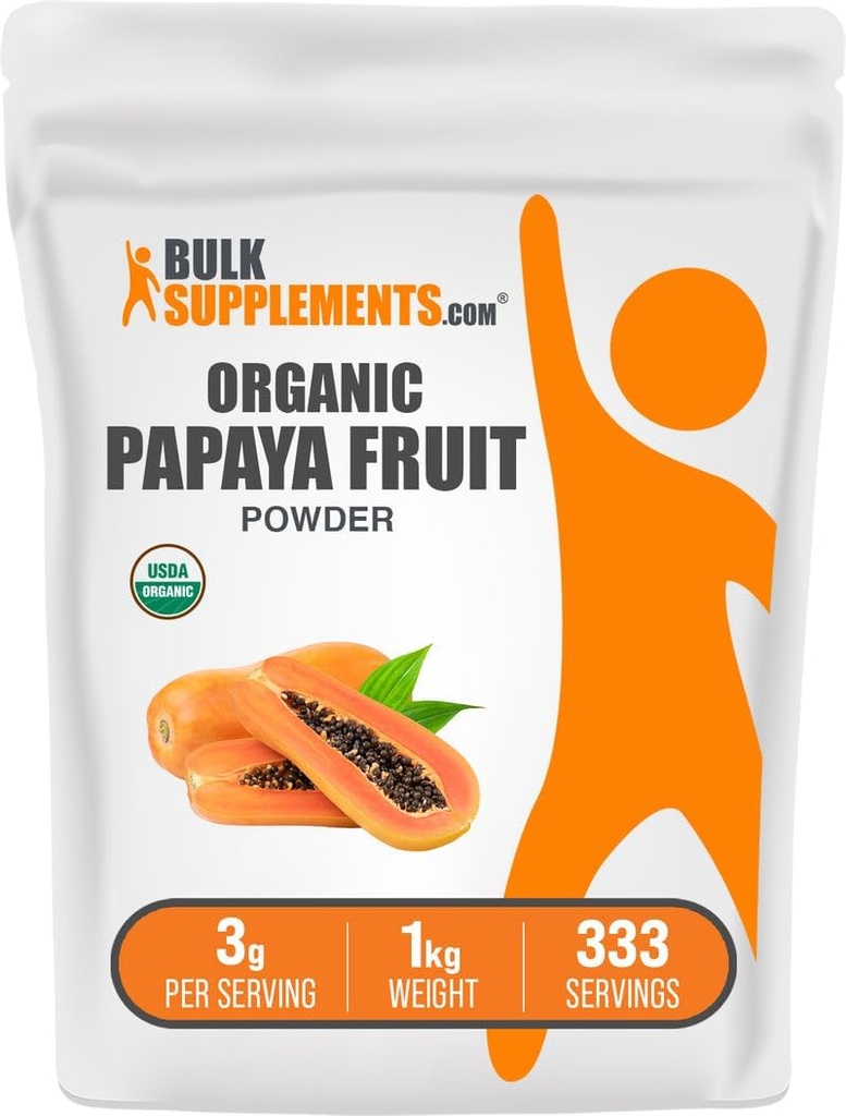 BulkSupplements.com 유기 Papaya 과일 분말 - Carica Papaya 과일에서 소스 분말 - Gluten 무료, 서빙 당 3g, 1kg (2.2 파운드) (팩 1)