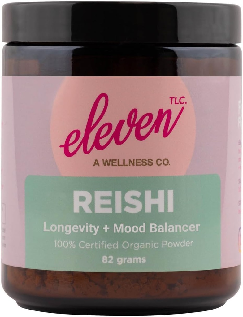 Eleven TLC, 유기 Reishi 버섯 분말, 미국 Grown, 3rd 파티 테스트, Ganoderma Lucidum, 균형 마음, 몸, 에너지, 면역 웰니스, Vegan, GMO-Free, 40 서빙 (9 Ounce, Reishi)