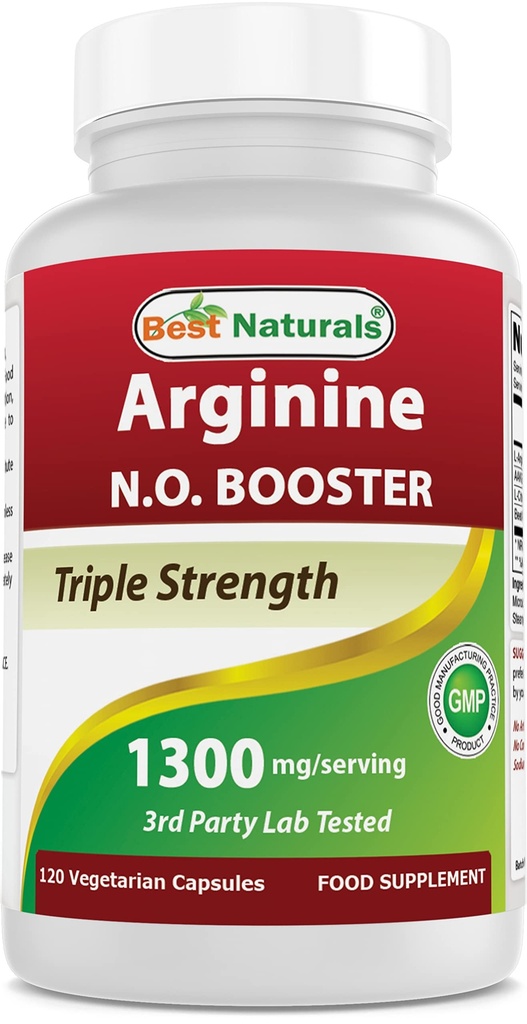 최고의 Naturals L-Arginine NO 부스터 트리플 강도 1300 mg 서빙 120 Veg 캡슐 - L-Arginine, AAKG, L-Citrulline, Beet 분말로 만든