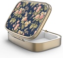 Pill Case Pill Box with Mirror Retro 2 Compartment Purse 또는 포켓 청동 직사각형 알약 상자 또는 비타민, 생선 기름, 보충제, Pill Containe 여행 선물 (Retro Rose Floral)