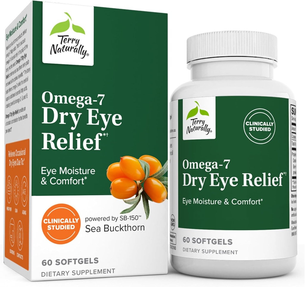Terry Naturally Omega-7 건조 눈 구호 - 60 Softgels - 눈 습기 및 편안함 - 비 GMO, 글루텐 무료 - 60 서빙