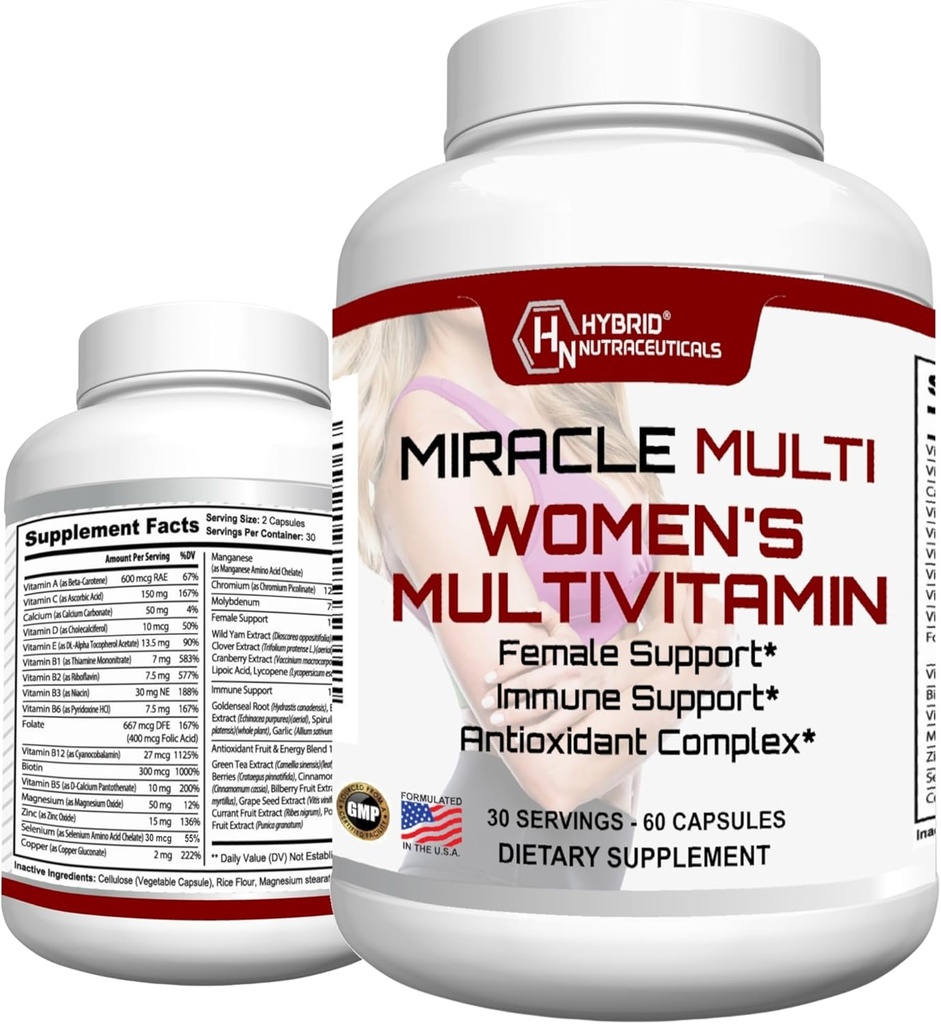 여성을위한 MiracleMultivitamin - 여성 지원 공식, 면역 지원, 무기물, Biotin, 산화 방지제 및 Superfoods Blend - 60 캡슐