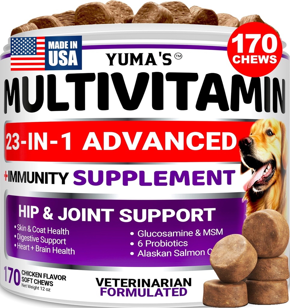 Glucosamine - 개 비타민 및 보충제 - 170 치료 - 개를위한 수석 & 강아지 Multivitamin - Hip & Joint Support - 면역 건강, 피부, 심장, 소화, Probiotics