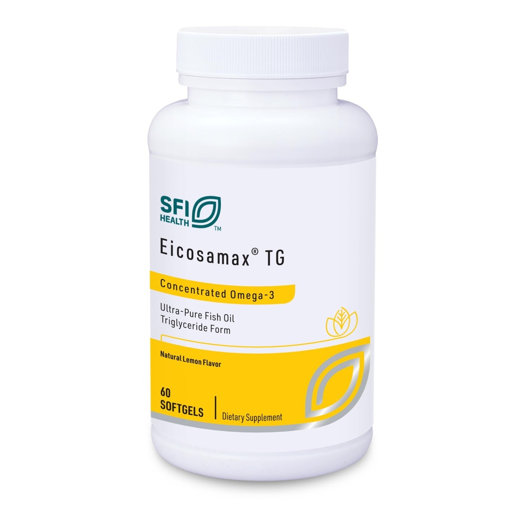 Klaire Labs SFI 건강 Eicosamax TG 물고기 기름 - EPA/DHA를 가진 매우 순수한 Omega-3 물고기 기름 알약 - Sustainably sourced - No Fishy Burps 또는 Aftertaste (60 Softgels)를 위한 자연적인 레몬 풍미