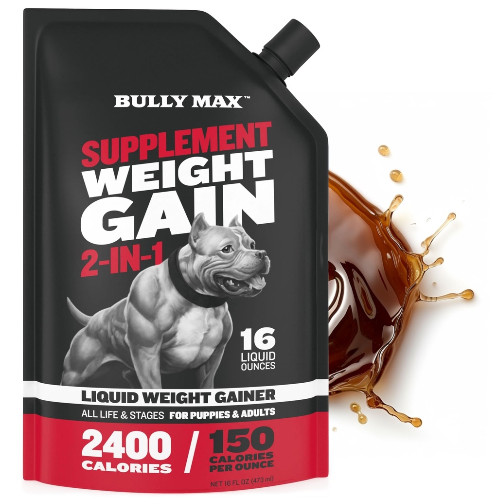 개를위한 Bully Max Liquid Weight Gainer – Omega-3 & Whey Protein의 높은 Calorie Dog Supplement - 건강한 체중 증가를위한 2-in-1 Multivitamin - 강아지 및 성인 개 - 16 oz