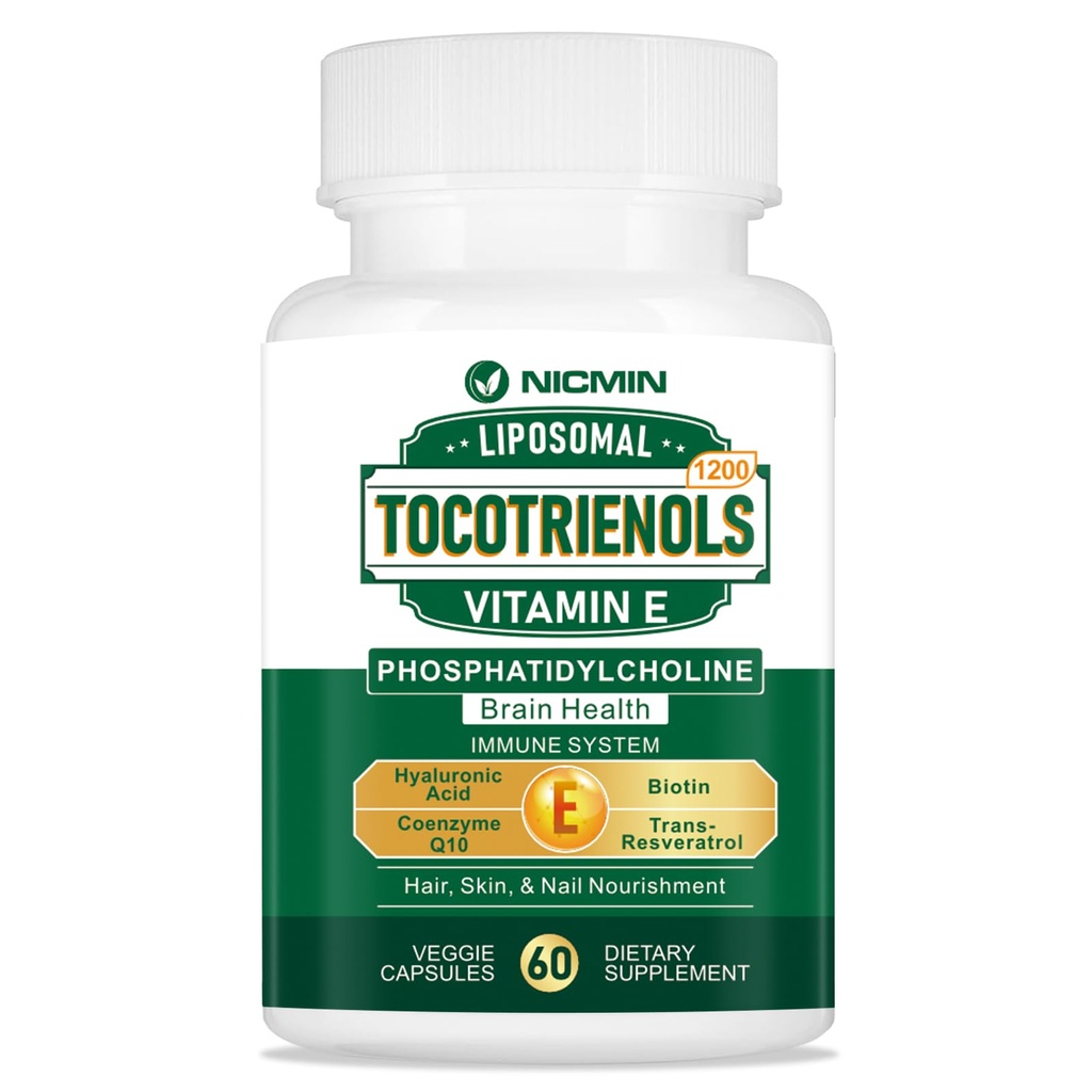 1200MG 비타민 E Tocotrienols Liposomal Tocotrienols는 Phosphatidylcholine, 95% 델타 투코트릴 및 5% 감마 투코트릴, 심장, 뇌 기능 60 캡슐을 위한 높은 흡수를 가진 보충교재를 보충합니다