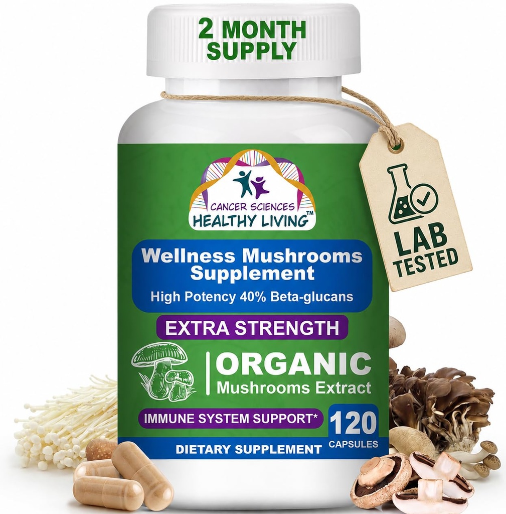 암 과학 유기 버섯 보충교재 캡슐 - 1,500mg 비 GMO 웰니스 버섯 Complex 40% 베타 글루칸 - 터키 꼬리, Reishi, Cordyceps의 뇌를 위한 Chaga 추출물 & 면역 지원 120의 캡슐
