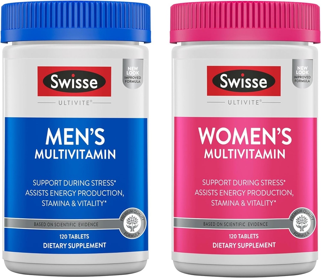 Swisse Daily Multivitamin for Men & Women Bundle Combo Pack| 건강한 에너지, 스트레스 완화, 정신적 명확성 및 성능, 면역력 및 심장 건강 지원