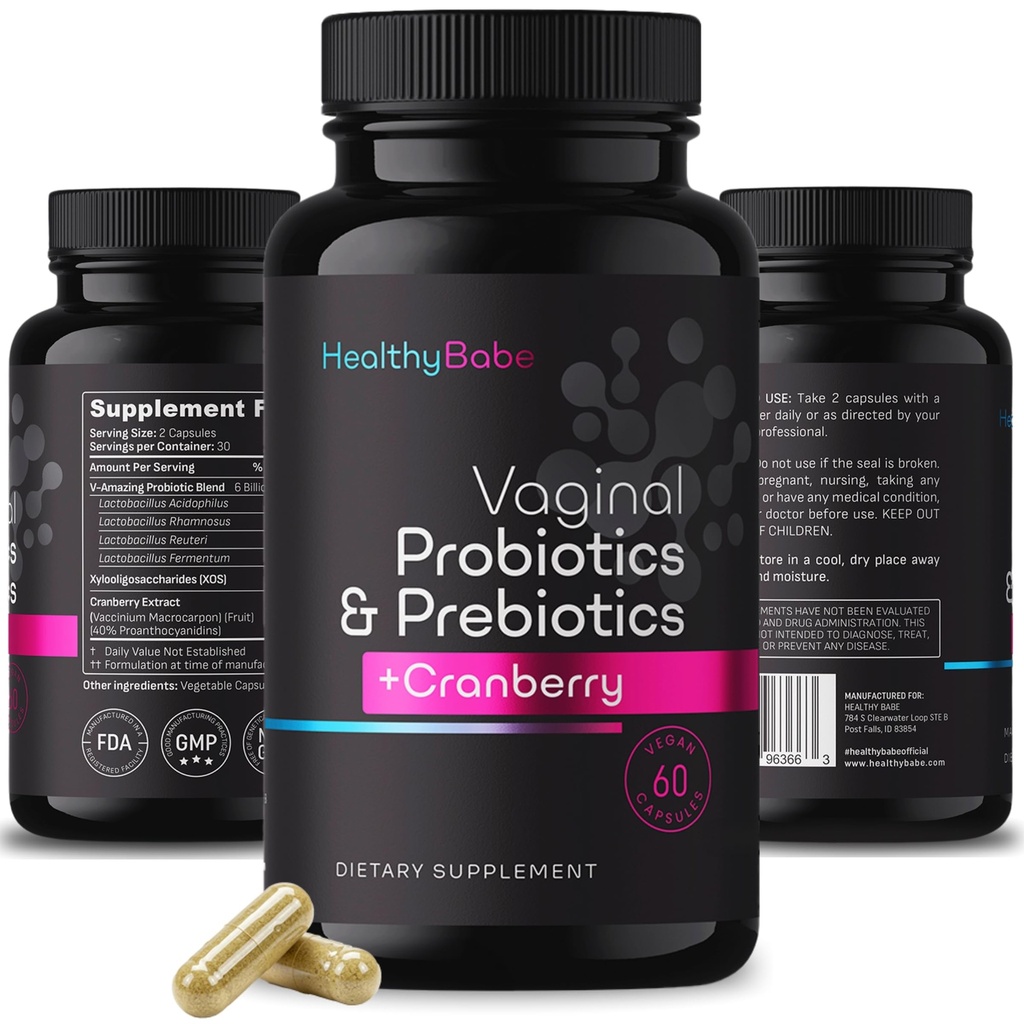 여성 + Prebiotics & Cranberry 알약, PH 균형, 건강한 냄새, 효모, 면역 지원, 긍정적인 미생물 건강, 여자의 Acidophilus Probiotics, 60 Vegan 캡슐을 위한 건강한 아기 질 Probiotics