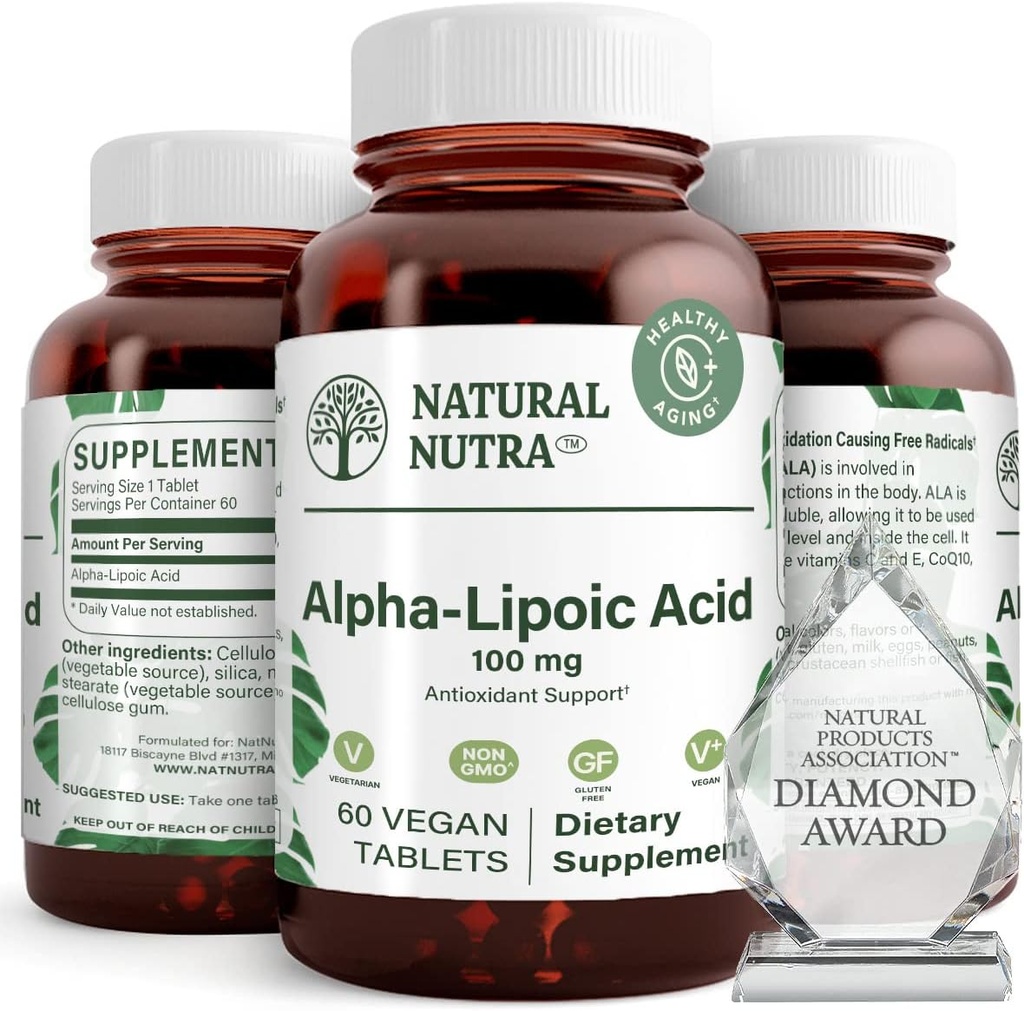 자연적인 Nutra R 알파 Lipoic 산은, 뼈와 심장 건강을 개량하고, 기억 기능을 강화하고, 전반적인 건강에 Nerve 기능 기여를, 글루텐 자유로운 100 mg, 60 Vegan 및 채식 정제를 개량합니다.