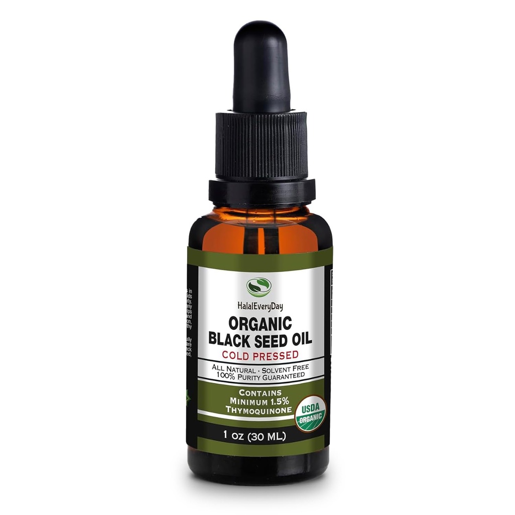 유기 까만씨 기름 - USDA는 1.5% Thymoquinone 3X 힘 터키 검정 Cumin Nigella Sativa 비 GMO 100% 순수한 Blackseed 기름 (1oz 유리 Dropper 병)에 찬 압박된 유리병을 증명했습니다