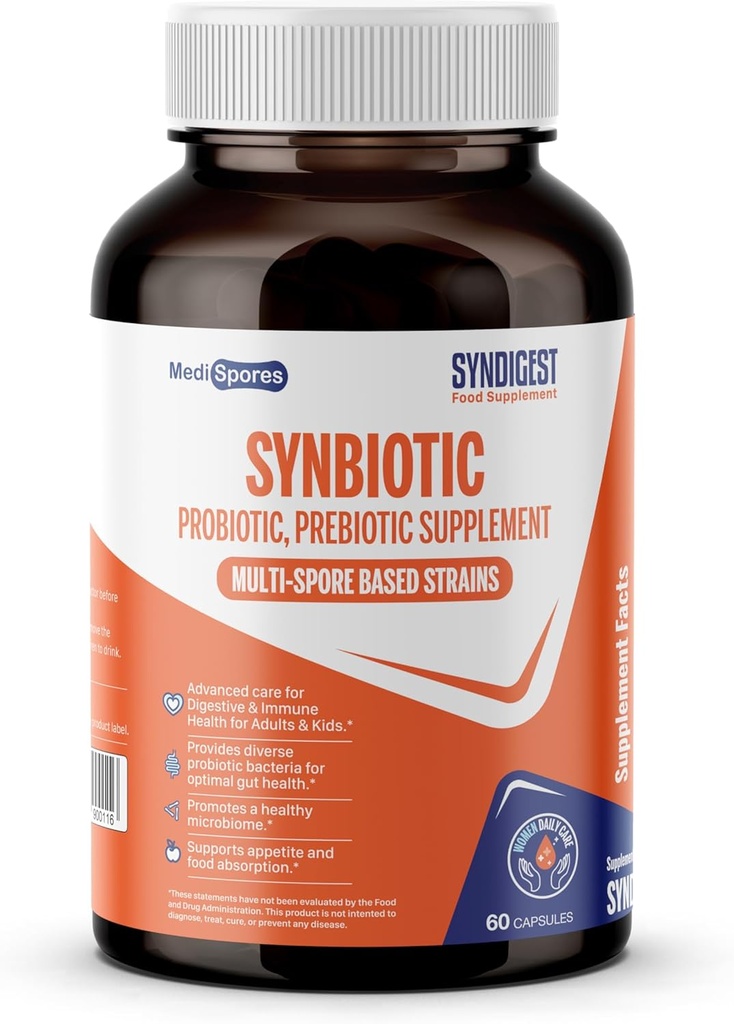 5개의 probiotic & prebiotic 긴장의 이중 이득을 가진 여성 & 남자를 위한 Syndigest probiotic 매일 배려, 균형 gut 건강 & 구호, 친절한 여행, 60의 캡슐 (2 십억 CFU/serving)