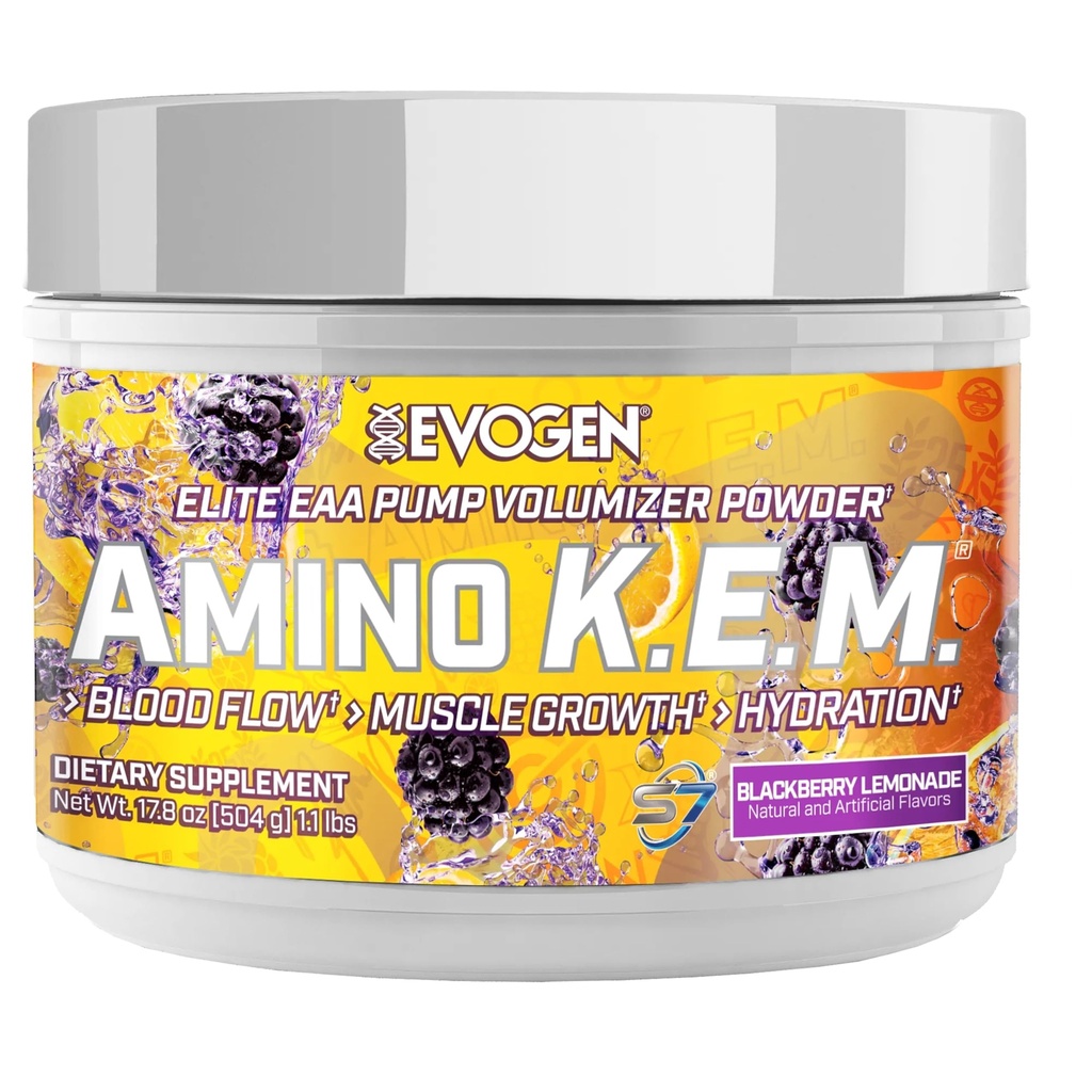 Evogen Amino K.E.M. - EAA & BCAA 분말 펌프 Volumizer | 혈액 흐름, 근육 성장, & Hydration를 위한 BCAA 아미노산 보충교재 | BlackBerry Lemonade | 30의 서빙