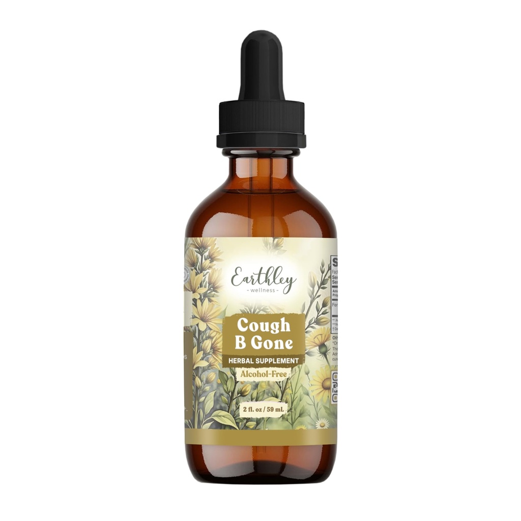 Earthley Wellness, Cough-B-Gone, 어린이 및 성인 (6 개월 +), 감기 및 Cough Remedy, Soothes Sore Throats, Lung Health 및 Detoxification (2oz, Kids)에 대한 알코올없는 초본 텍스타일