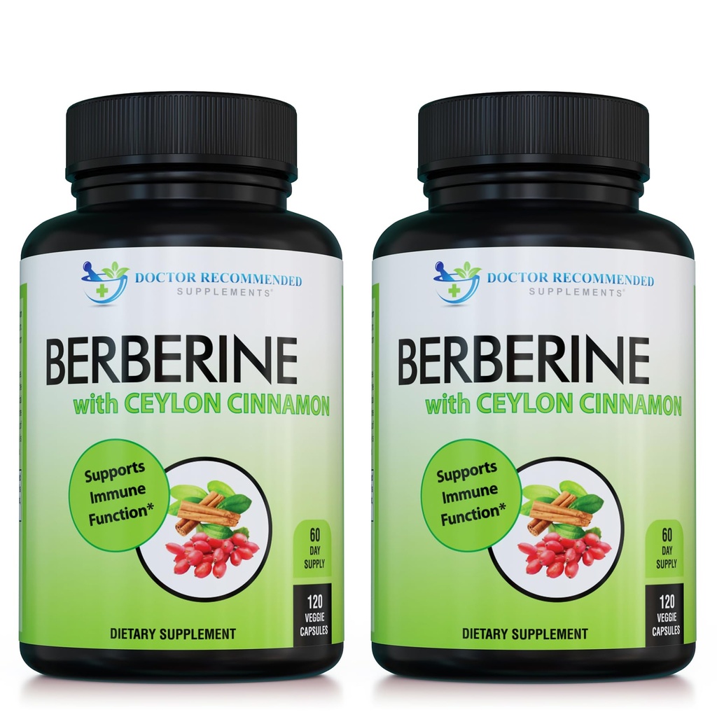 Ceylon Cinnamon와 Berberine - 1200mg Berberine & 100mg 유기 Ceylon Cinnamon - 120 Veggie 캡슐, 건강한 면역 체계 심장 혈관 심장 & 위장 웰니스 (포장 2)