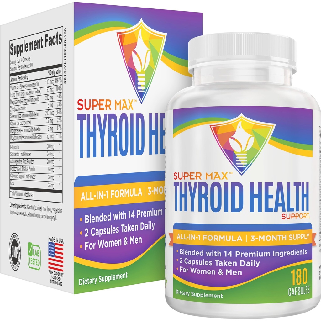 3-Month Thyroid Support Supplement (All-in-1) 공식 14 활성 성분 | Thyroid Supplements | Thyroid Health Complex | 여성 및 남성용 Thyroid Support | 90일 대량 공급 | 180 캡슐