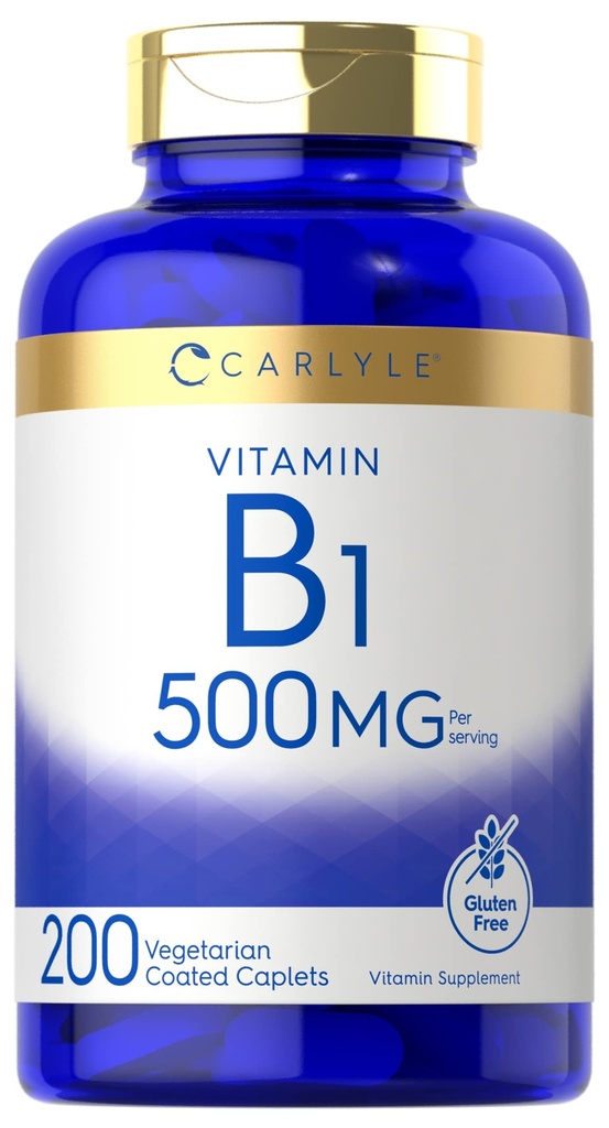 Carlyle Vitamin B1 500mg (Thiamine) | 200 채식 캡슐 | 비 GMO 및 글루텐 무료 보충