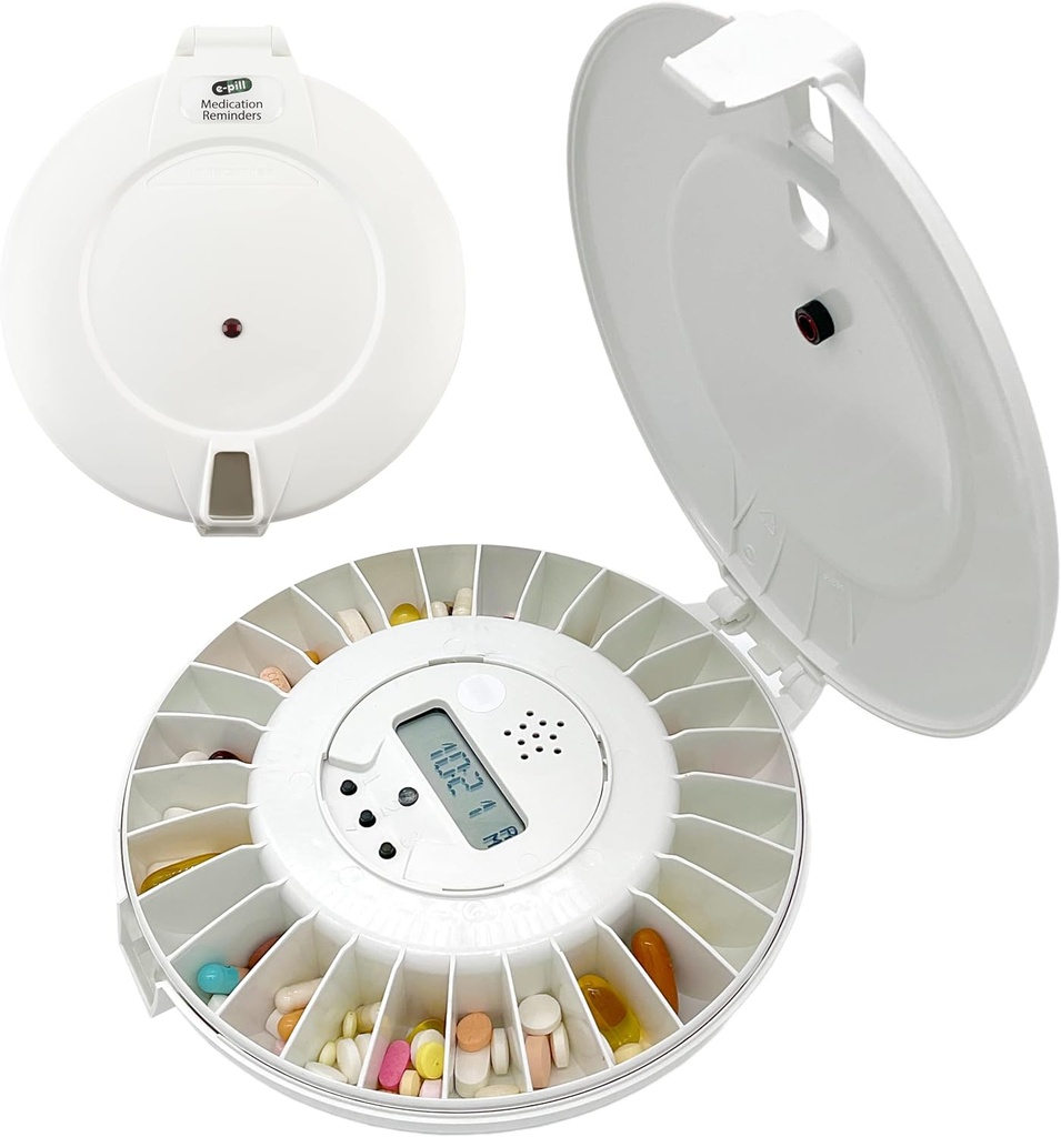 e-Pill MedTime Locked Automatic Pill 분배기 – 보안, 24 개의 일일 경보가있는 간편한 약물 주최자 – 수석, Dementia 및 Alzheimer의 케어에 이상적입니다 – 화이트 뚜껑