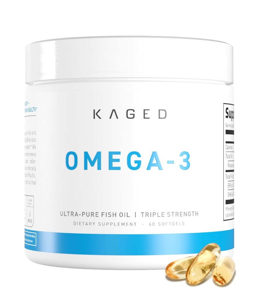 Kaged 오메가 3 물고기 기름 보충교재, 3000mg 오메가 3 지방산 EPA & DHA, 매우 순수한, 물고기 Burps 없음, 60 알약