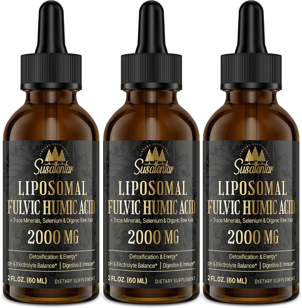 Trace Minerals Electrolytes Drops 2000 MG | 액체 Liposomal Fulvic Humic Acid Supplement | 85+ Trace Minerals | Hydration | Detoxification | 에너지 | pH 밸런스 | 소화 | 면역성 | 6개 Oz