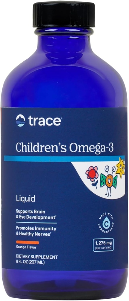 Trace Minerals Children's Omega-3 - 액체 보충 지원 Nervous & Immune 시스템 기능 - 어린이를위한 건강 보충 - EPA 및 DHA 지원 뇌 및 눈 발달 - 오렌지, 8 fl oz
