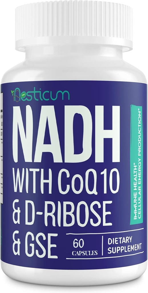 NADH 50mg + CoQ10 200mg + D-Ribose 150mg 보충교재, 밀어주는 NAD+ 면역 체계, 세포 에너지, 초점, 감소된 Nicotinamide 아데닌 Dinucleotide, 60의 Veggie 캡슐을 위한 보충교재