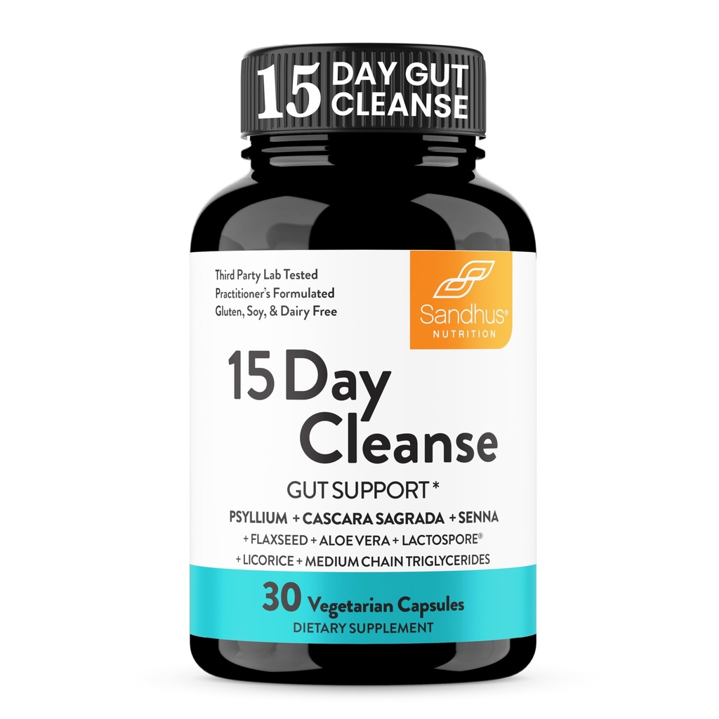 Sandhu's 15 Day Gut Cleanse Colon Detox for Women & Men| 콜론 클렌징 및 소화 건강 지원| Senna, Cascara Sagrada, Psyllium Husk & Probiotics| 30 캡슐 다이어트 보충교재, 15 일 공급