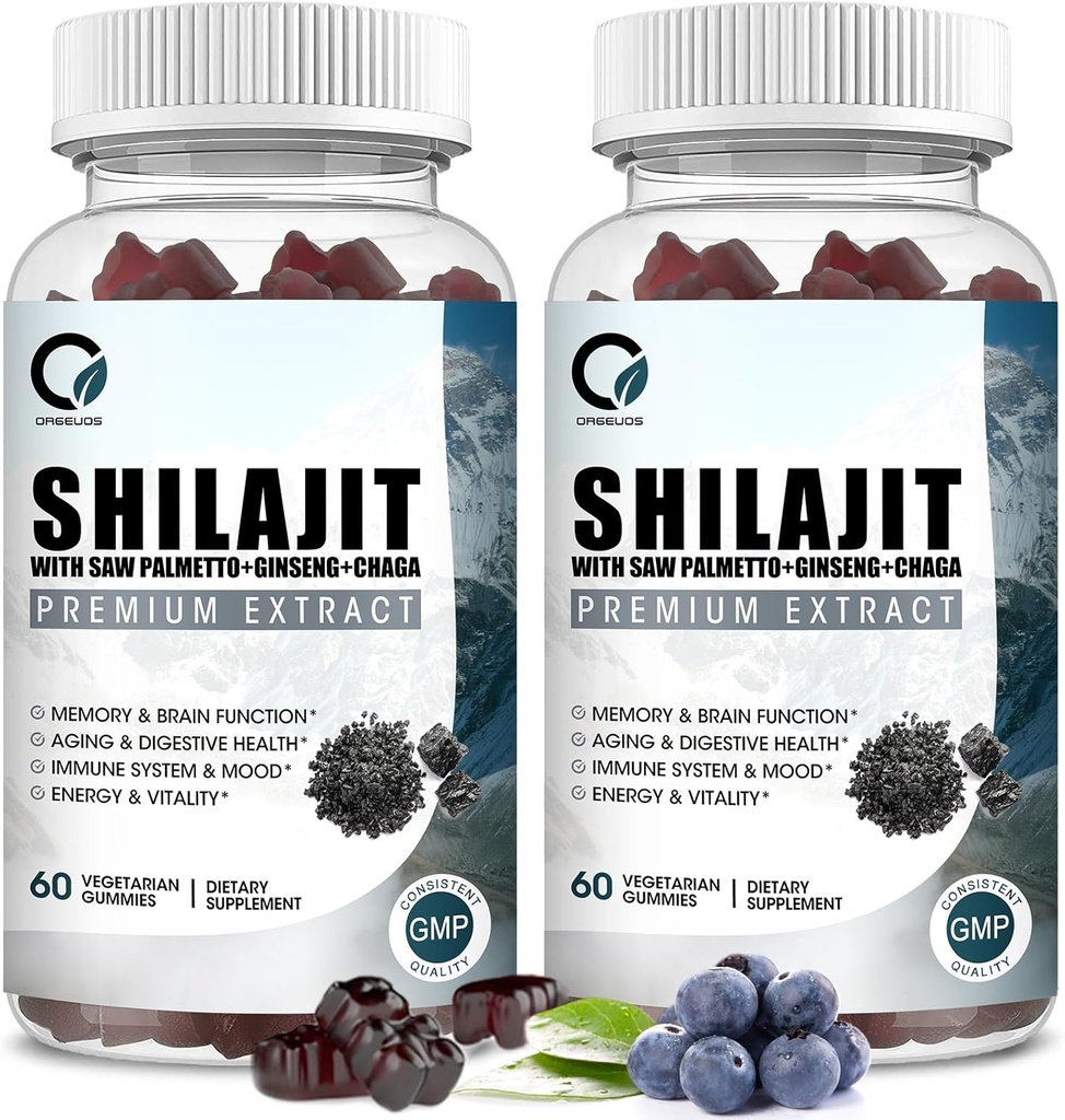 Himalayan Shilajit Gummies 85 + Trace Minerals & Fulvic Acid for Energy, Immune, Cognitive Support High Potency Pure Natural Shilajit Supplement for Men & Women 60 Gummies (2 팩)