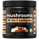 NutraChamps 유기 버섯 분말 - 10-in-1 Complex - 기억, 초점 및 면역 지원을위한 버섯 보충 분말 혼합 - 8oz (8.0 OZ, 버섯 혼합)