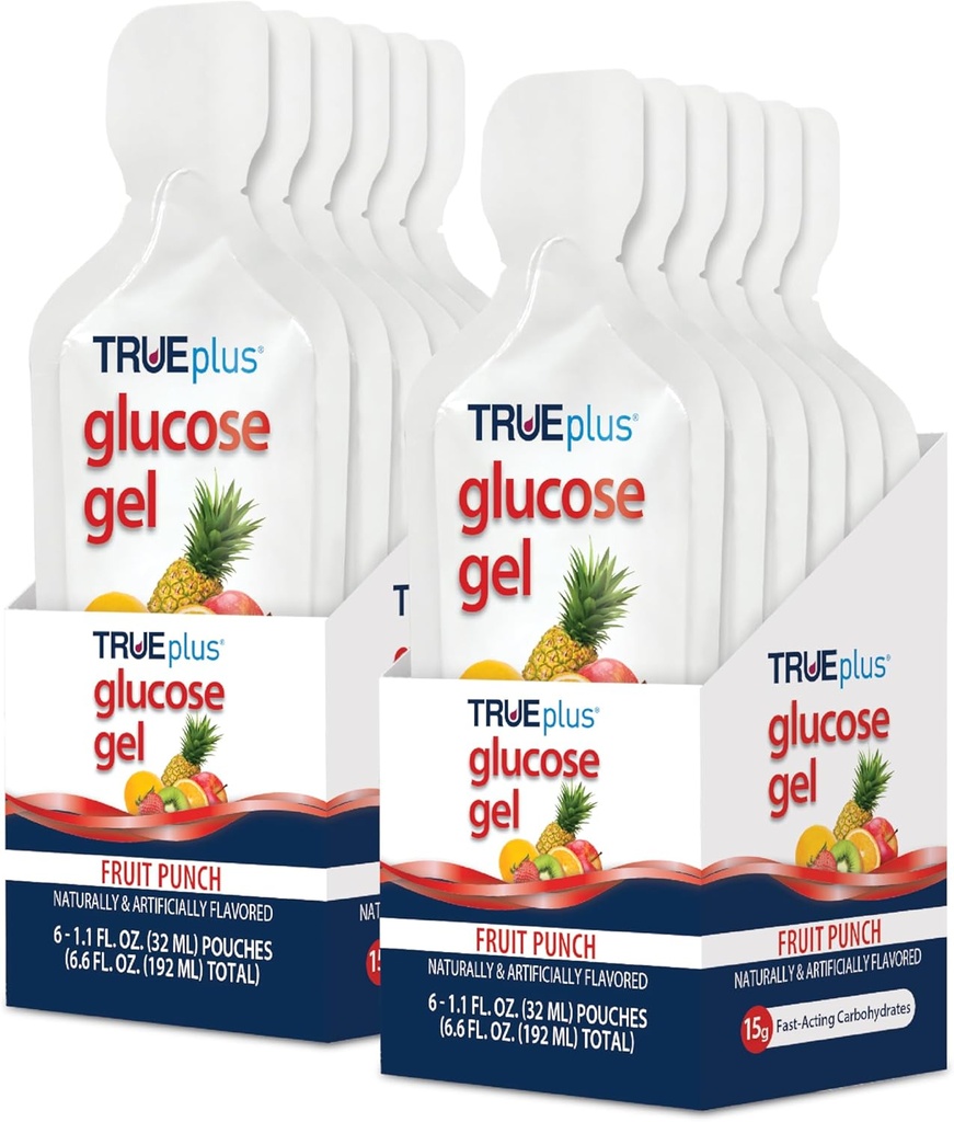 TRUEplus 포도당 젤 주머니, 과일 펀치 맛, 15g 빠른 행동 탄수화물, 지방 무료, 글루텐은, 낮은 혈액 설탕과 에너지, 12 팩을 위한 빠른 지원 해방합니다