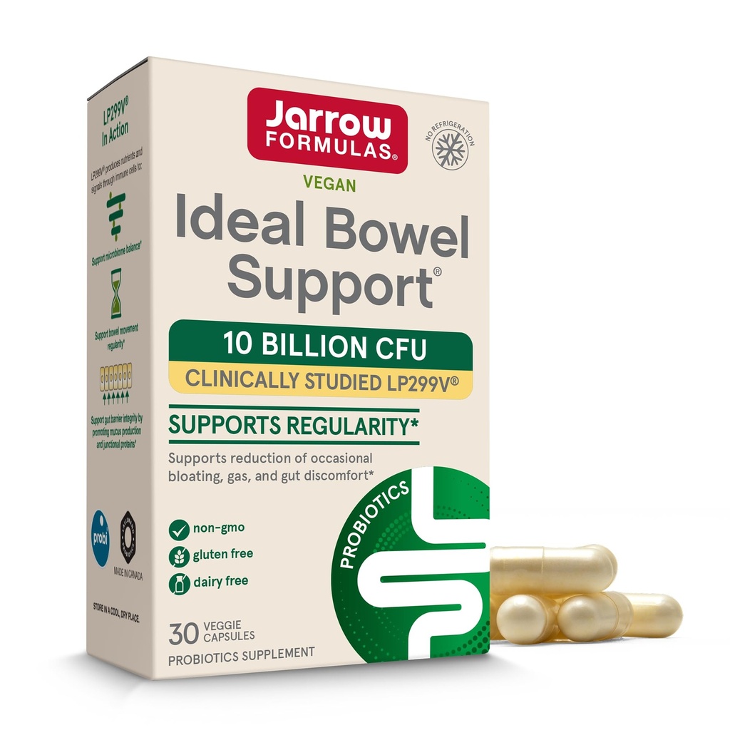Jarrow Formulas Ideal Bowel Support - 10 억 CFU Per 서빙 - Bowel Support - Bloating, Gas & Intestinal Discomfort 감소 - 최대 30 서빙 (Veggie Caps)
