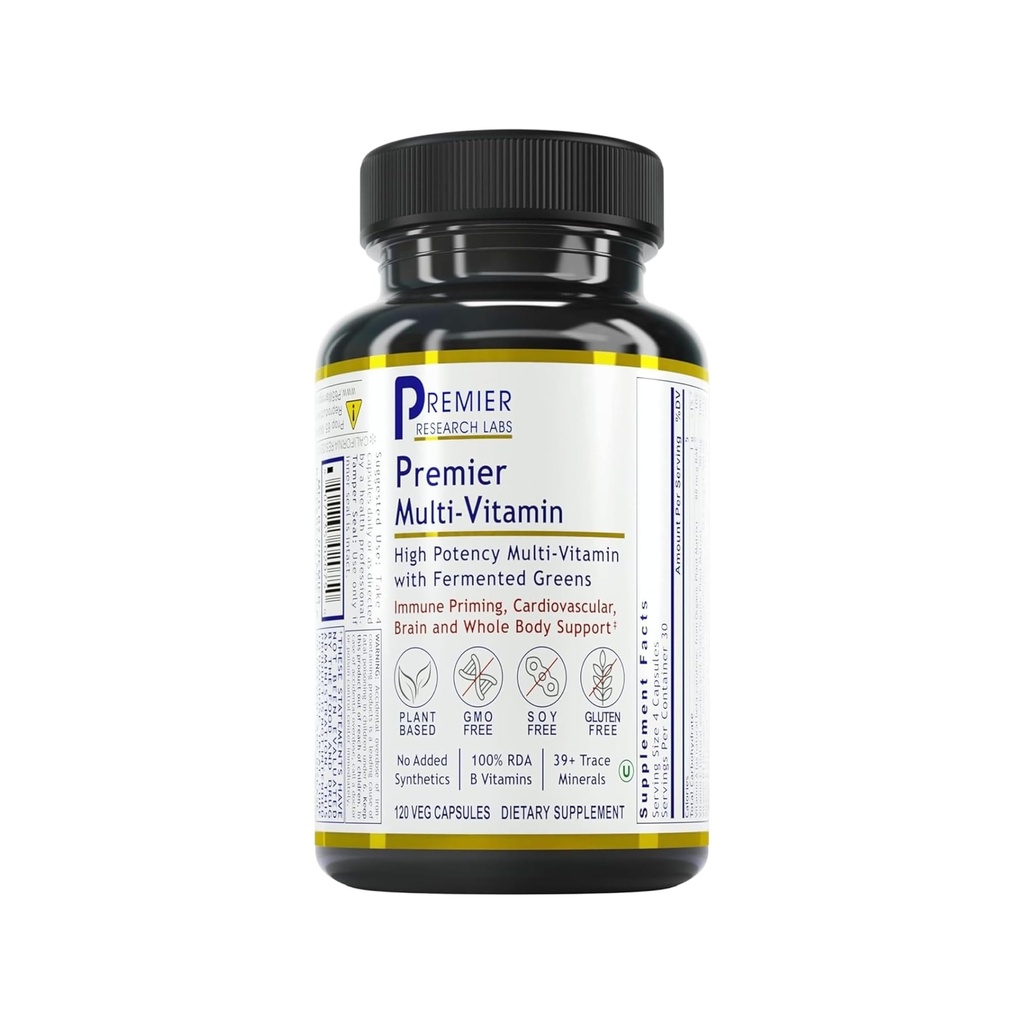 Premier Research Labs Multi-Vitamin - Immune, Brain & Heart Support | Prebiotics 및 Postbiotics | 남성용 Vegan 캡슐 글루텐 & 소이 무료 - 120 식물 소스 캡슐