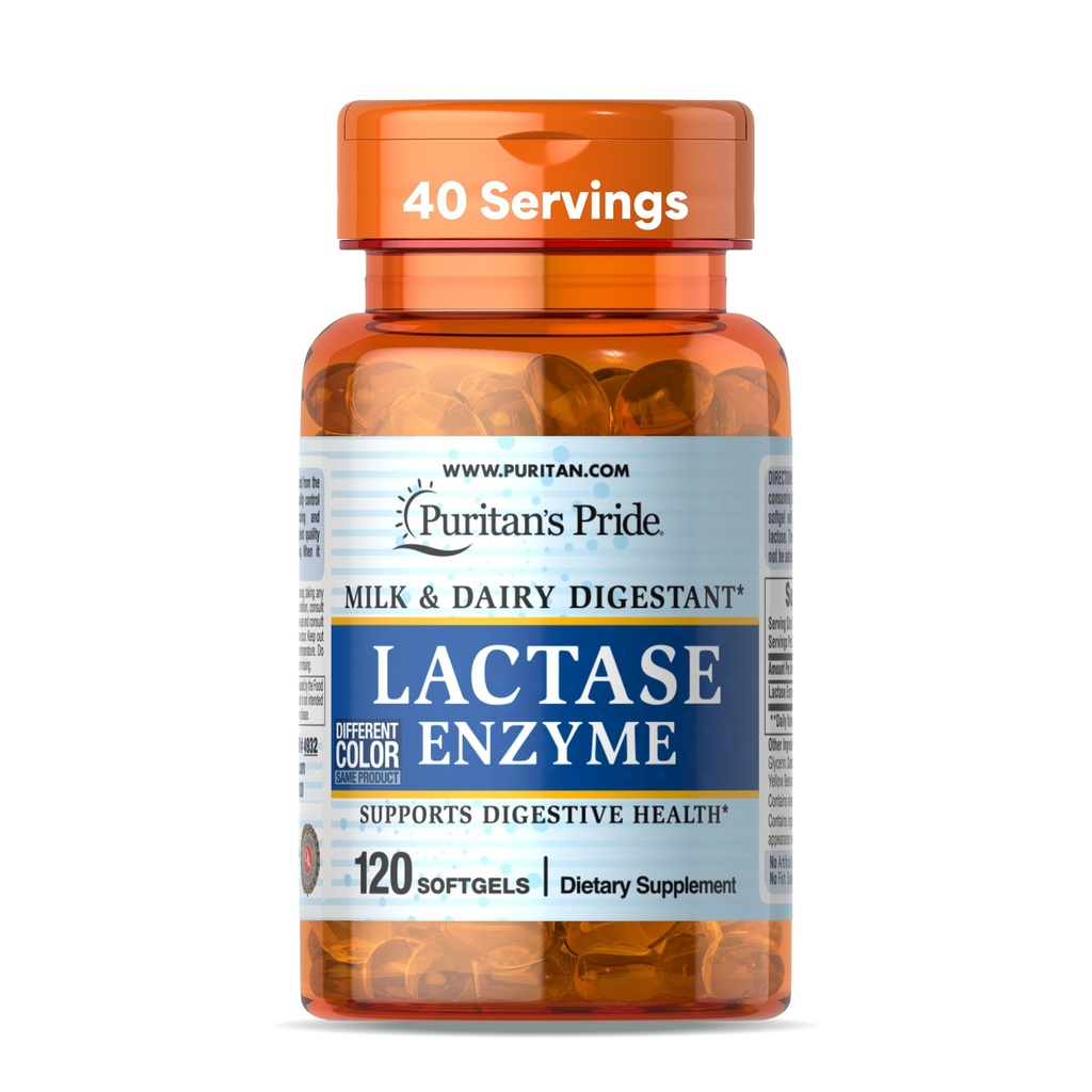 Puritan의 Pride Lactase Enzyme, 우유 및 Dairy Digestant, 소화를 위한 규정식 보충교재 지원, 및 세포 에너지 지원, 40 일 공급, 120 Softgels