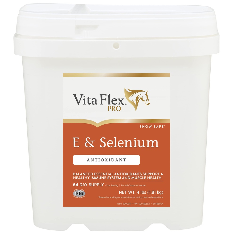 Vita Flex Pro E & Selenium Supplement, 비타민 E 및 Selenium 분말, 균형 산화 방지제, Equine 비타민 E 보충교재, 말 비타민 및 무기물, 4 lb, 64-Day 공급