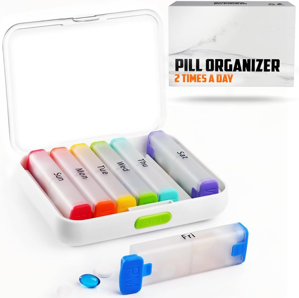 BEXEEN Weekly Pill 주최자 2 시간 일 - 알약 상자 7 일 오전 Pm - 여행 의학 주최자 Twice 매일 비타민 홀더 휴대용 보충 케이스 주간 아침 밤 Med 분배기 분리 가능한 용기