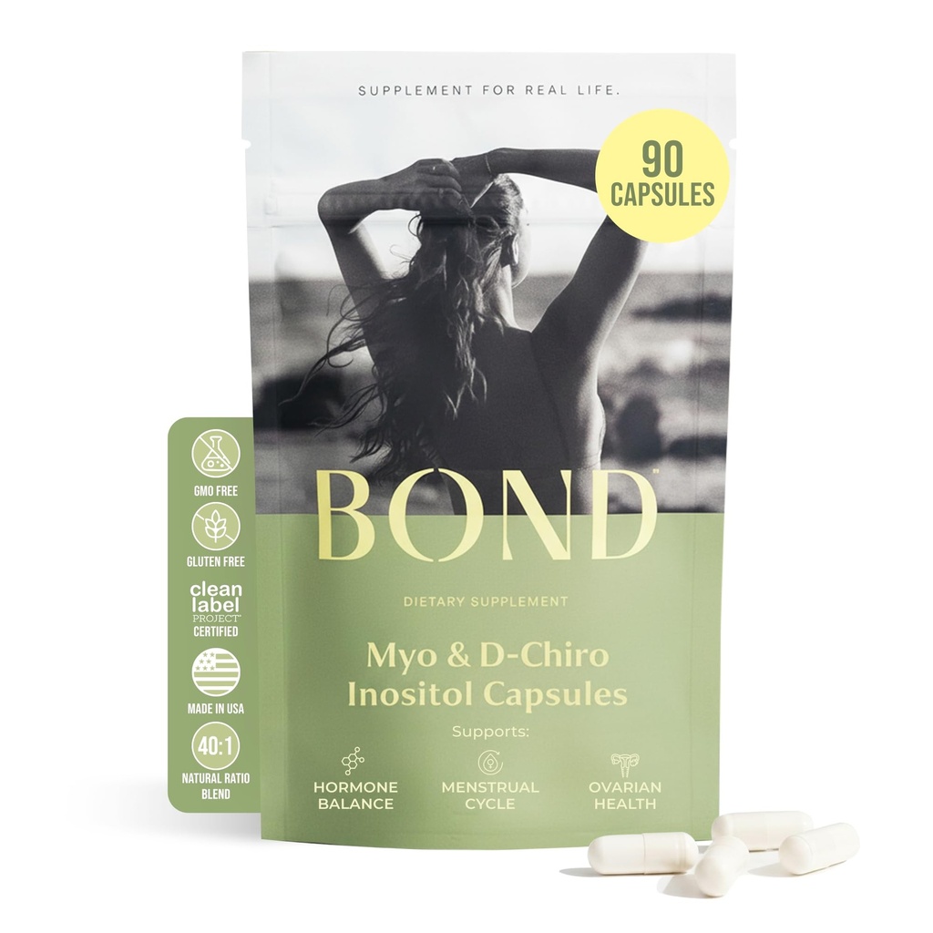 BOND Myo-Inositol & D-Chiro Inositol 여성용 보충교재 | 지원 호르몬 균형, 건강한 Ovulation & 일정한 주기 – 40:1 비율 | 여성용 불임제 보충교재 | 90 Vegan 캡슐 (3/일)