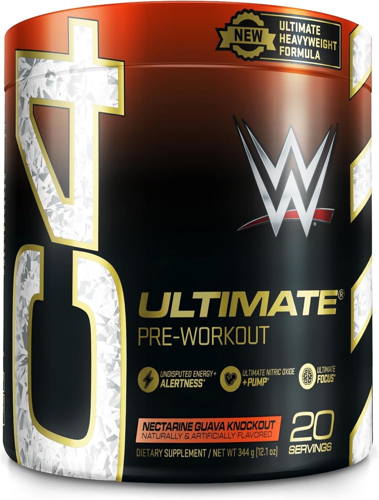 Cellucor C4 궁극적 인 x WWE 사전 운동 분말 Nectarine Guava Knockout - 남성 및 여성을위한 설탕 무료 운동 에너지 보충 - 300mg Caffeine + 3.2g Beta Alanine + 특허 Creatines - 20 서빙