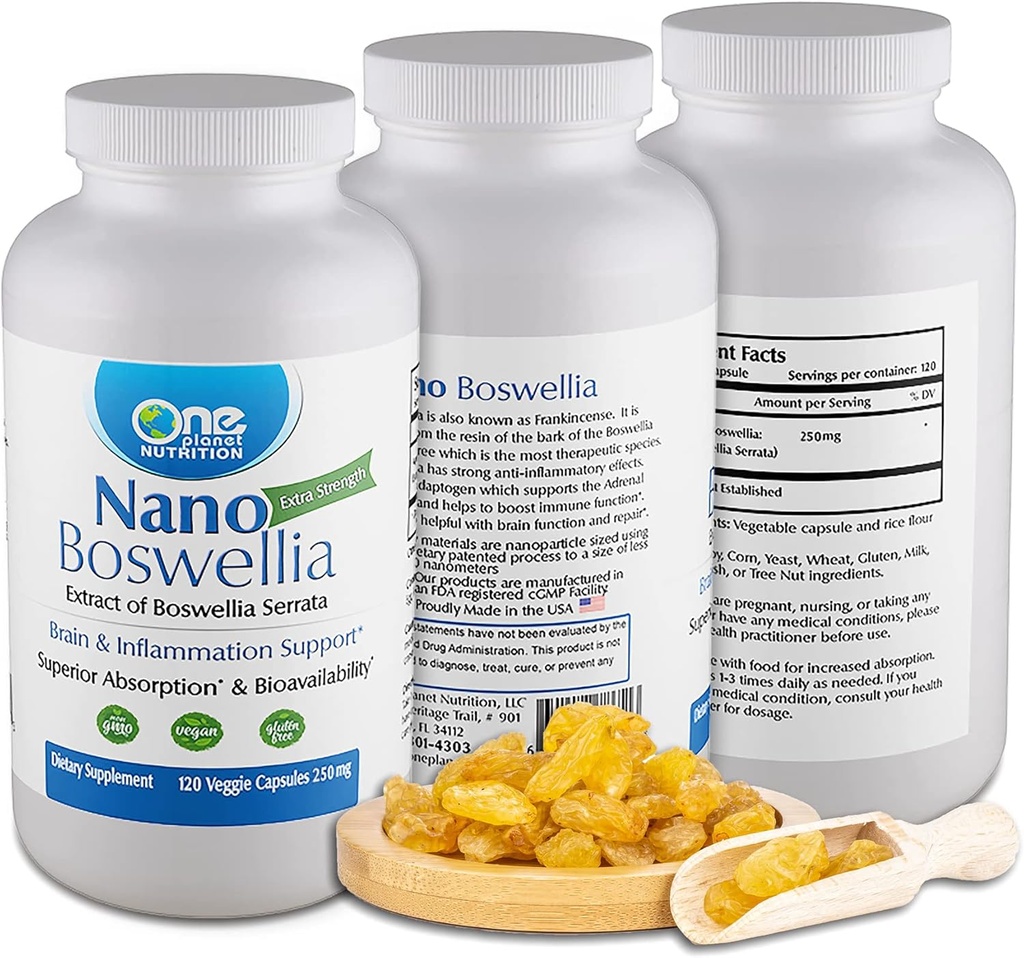 1개의 행성 영양 나노 Boswellia 250 mg Veggie 캡슐 (120의 서빙), Boswellia serrata 수지, 뇌 건강, 비 GMO, Vegan, 글루텐 자유로운을 위한 Cognitive 기능 지원