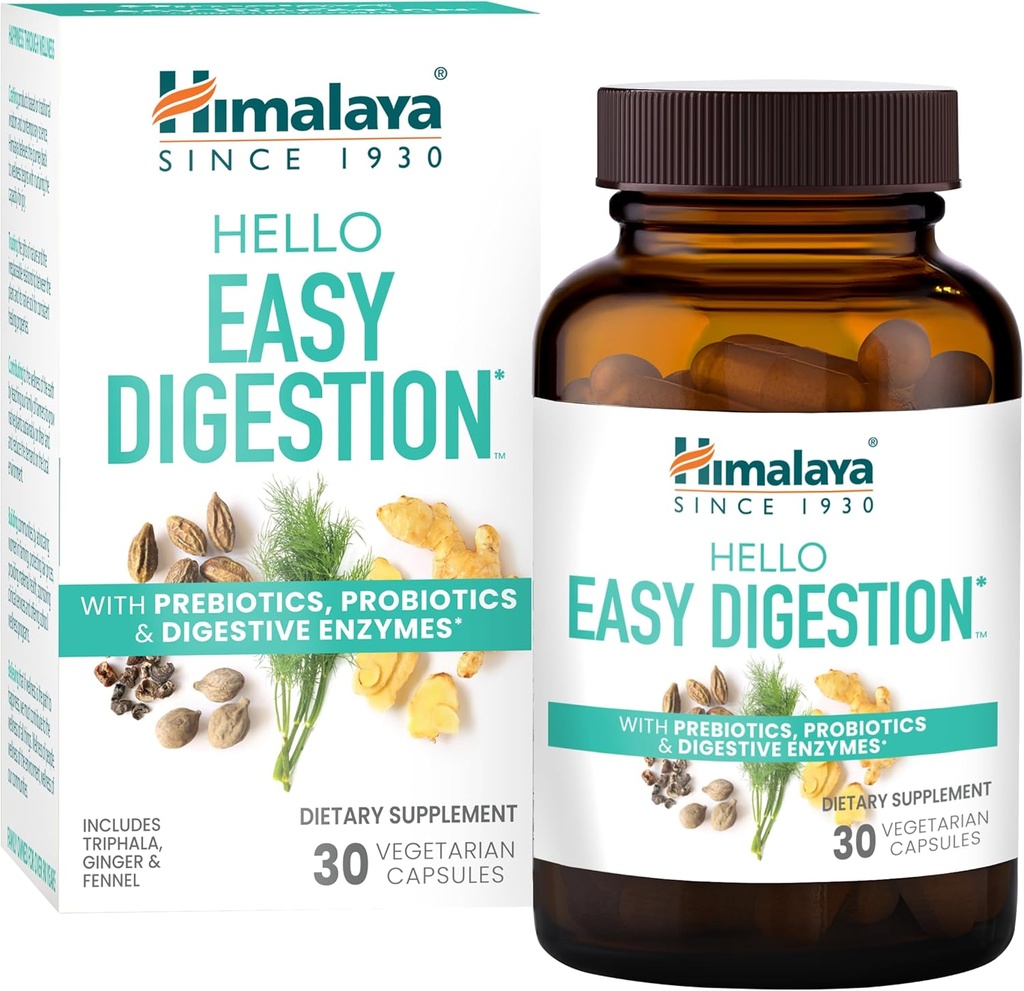히말라야 안녕하세요 쉬운 소화, 2 억 CFU Probiotics와 소화 효소 및 Prebiotics, 플러스 100 mg Ginger, Fennel 및 Triphala와 초본 소화 지원, 30 채식 캡슐