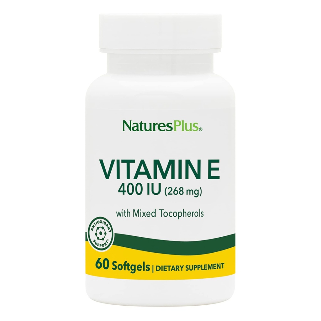 NaturesPlus 비타민 E - 400 iu 혼합 D-Tocopherol, 60 Softgels - 쉽게 삼키기 비타민 E 보충, 자연 Soybean 오일에서 탈리 - 무료 Radical Defense - 글루텐 - 무료 60 서빙