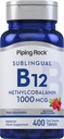 Piping Rock Vitamin B12 하위 언어 정제 | 1000 mcg | 400 알약 | 여성과 남성용 Methylcobalamin 보충교재 | 베리 맛 | 채식주의, 비 GMO, 글루텐 프리