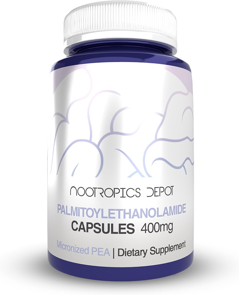 Nootropics Depot Palmitoylethanolamide 캡슐 | 완두콩 | 400mg 알약 | 60 Count | 건강한 합동 기능을 승진시킵니다