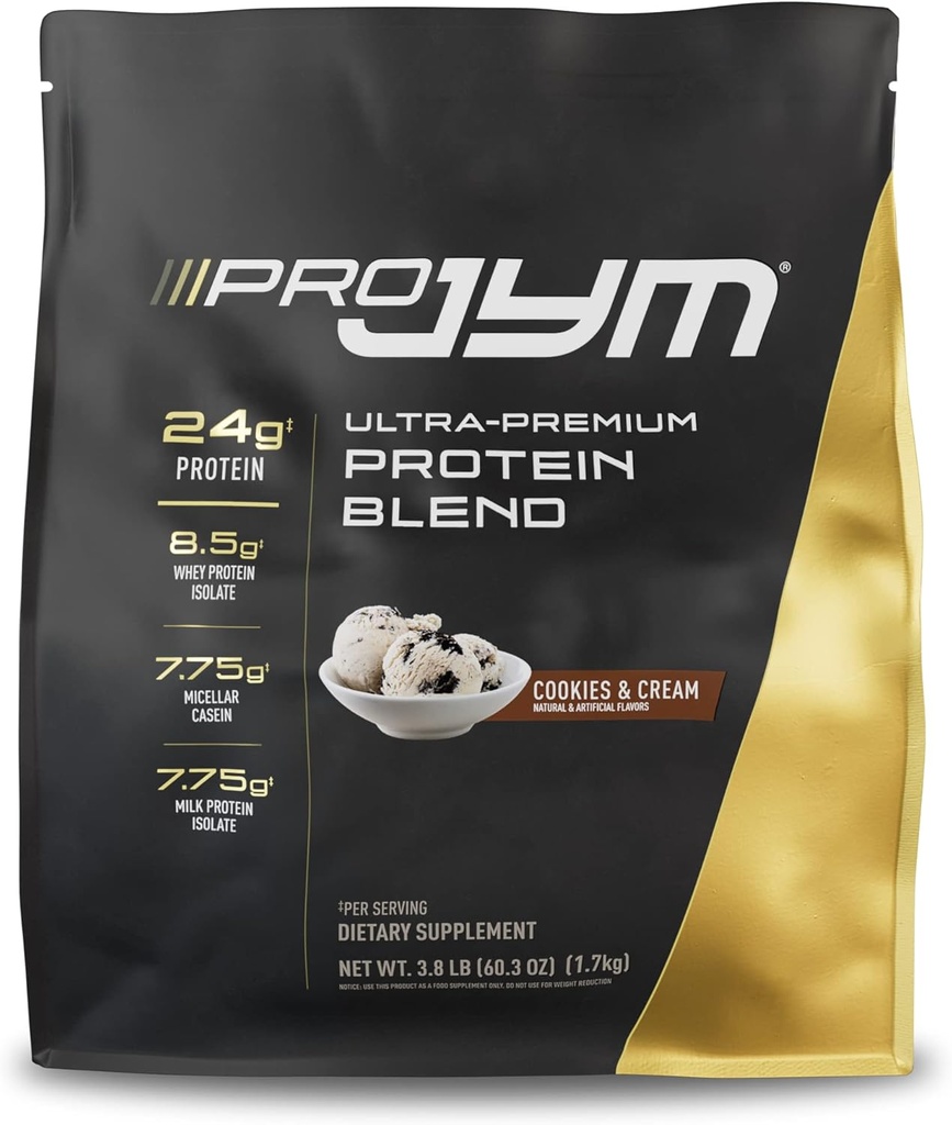 Pro JYM Cookies & Cream Protein Powder - Whey Protein Isolates, Casein, & Milk Protein, 남성 및 여성을위한 Lean Muscle Building, JYM 보충 과학, 45 서빙