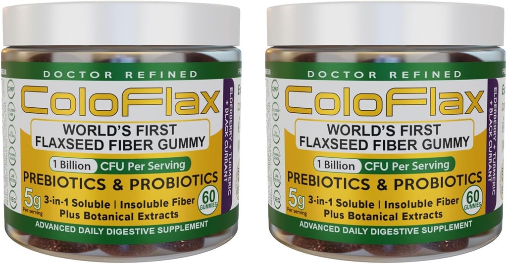 유기 Flaxseed 섬유 + Probiotic Gummies | 성인, 수용성 및 불용성 Triple-Fiber Vegan Gummies 용 크림프없이 변비 완화 및 정기적 인 - 60 서빙