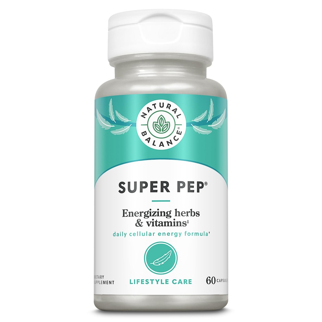 Natural Balance Super Pep | 전일 초본 에너지 보충 | Eleuthero, Kola Nut, Gotu Kola, B-Vitamins & Chromium | 60 캡슐, 30 인분