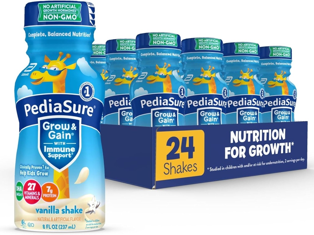 PediaSure는 Immune 지원, 아이를 위한 27의 비타민 & 무기물, 7g 단백질, 비 GMO, 글루텐 자유로운, 바닐라, 8-fl-oz 병, 24의 팩을 가진 성장하고 & 이익