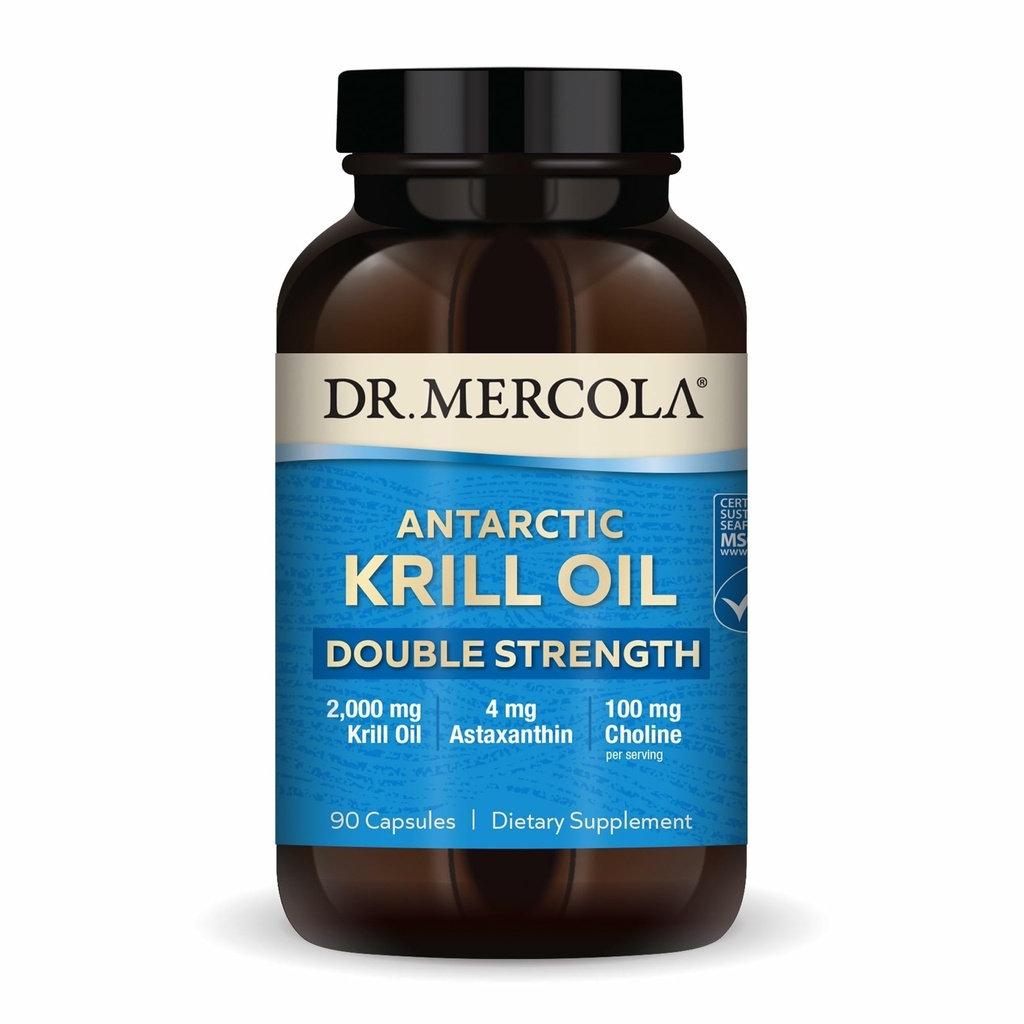 Mercola Antarctic Krill Oil Double Strength - 2,000 mg - EPA 및 DHA가있는 Omega-3 보충 - 뇌, 심장, 관절 및 면역 건강 지원 - GMO-Free & 글루텐 - 무료 90 캡슐 (30 인분)
