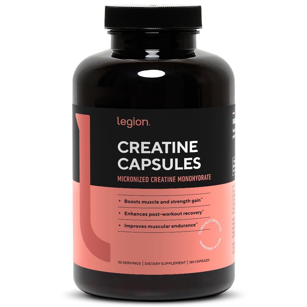 LEGION Micronized Creatine Monohydrate 보충교재 - 근육 이익 & 포스트 운동 회복을 위한 청결한 Creatine 분말 - 최대 흡수를 위한 Micronized Creatine 보충교재 (30의 서빙, 캡슐)