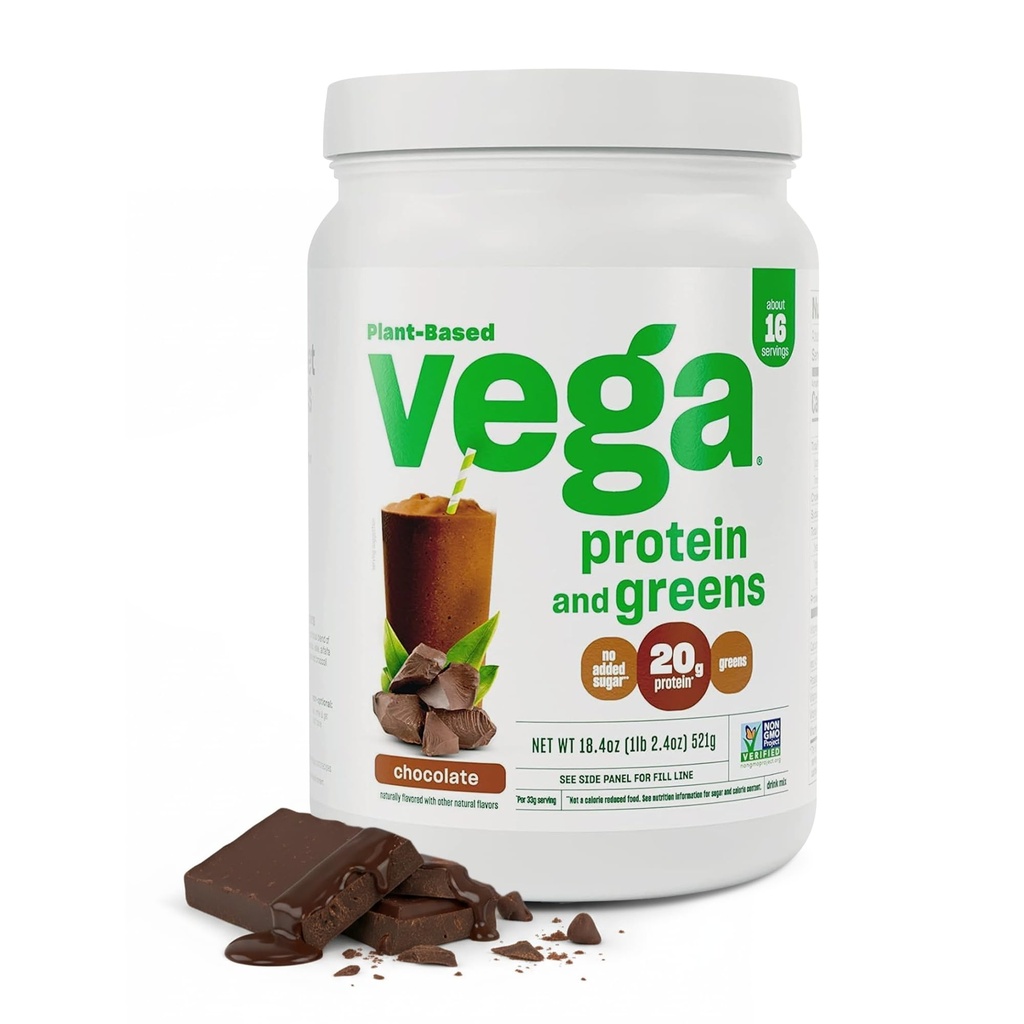 Vega 단백질과 녹색 단백질 분말, 초콜렛 - 20g 식물에 근거한 단백질 플러스 채소, Vegan, 비 GMO, 여성과 남자를 위한 완두 단백질, 1.2 lbs (포장 May Vary)