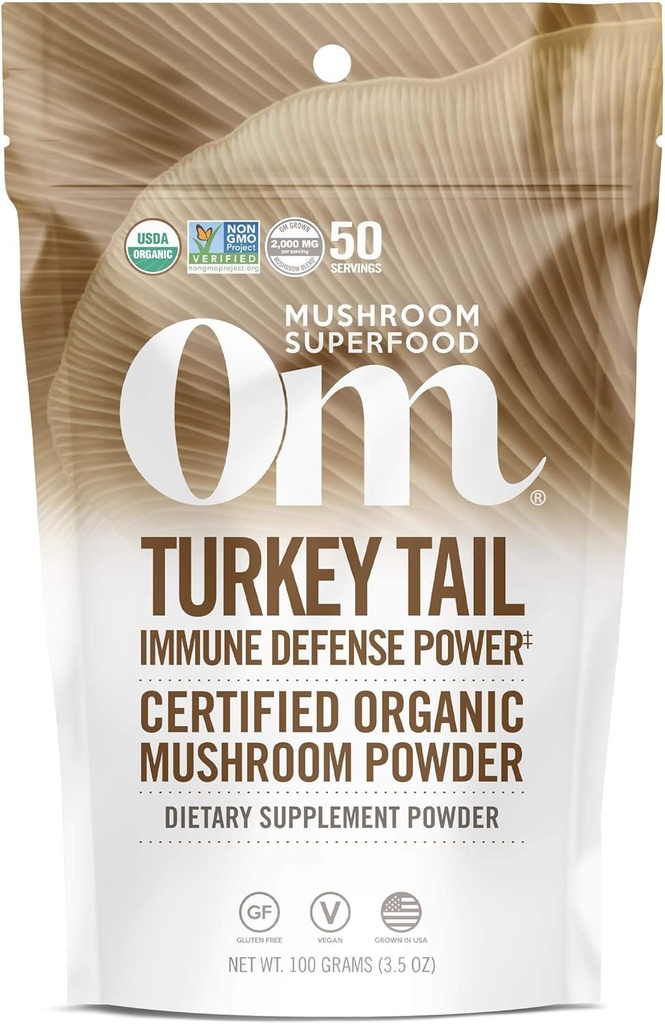 Om 버섯 Superfood 터키 꼬리 유기 버섯 분말, 3.5 Ounce, 50 서빙, Immune 지원, Polysacchrides, 베타 글루칸, Gut 건강 & Holistic Defense Mushroom 보충교재